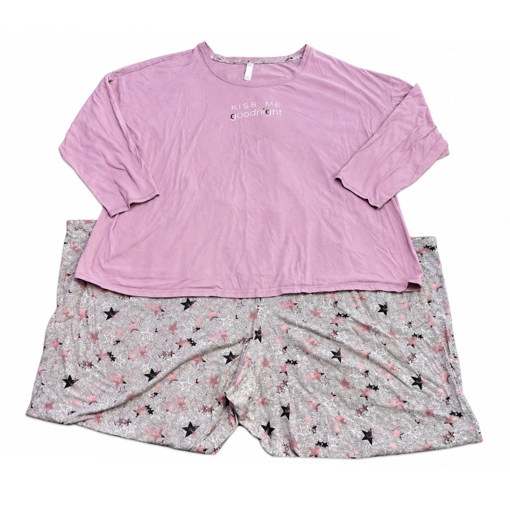 Cacique Sleep Pink Kiss Me Goodnight Star Cropped Pajama Set Plus Size 22/24